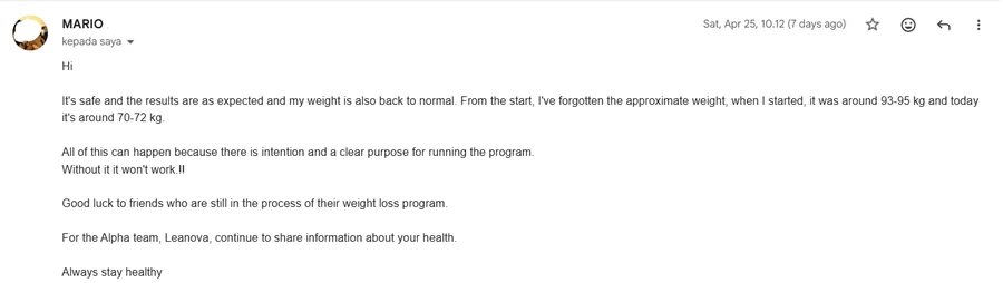 Coaching email screenshot — Mario