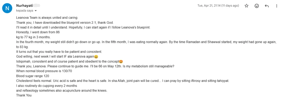 Coaching email screenshot — Nurhayati