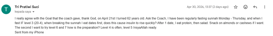 Coaching email screenshot — Tri Suci