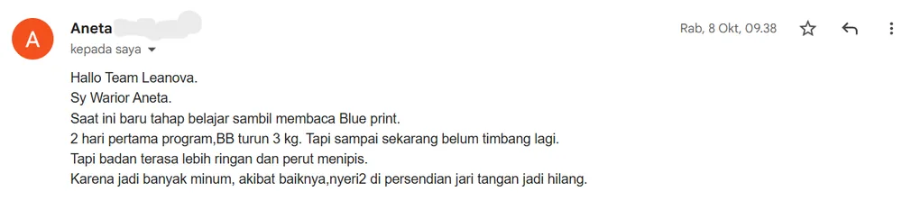 Screenshot email coaching Aneta