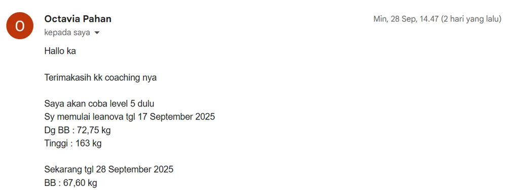 Screenshot email coaching Octavia