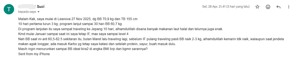 Screenshot email coaching Tri Suci